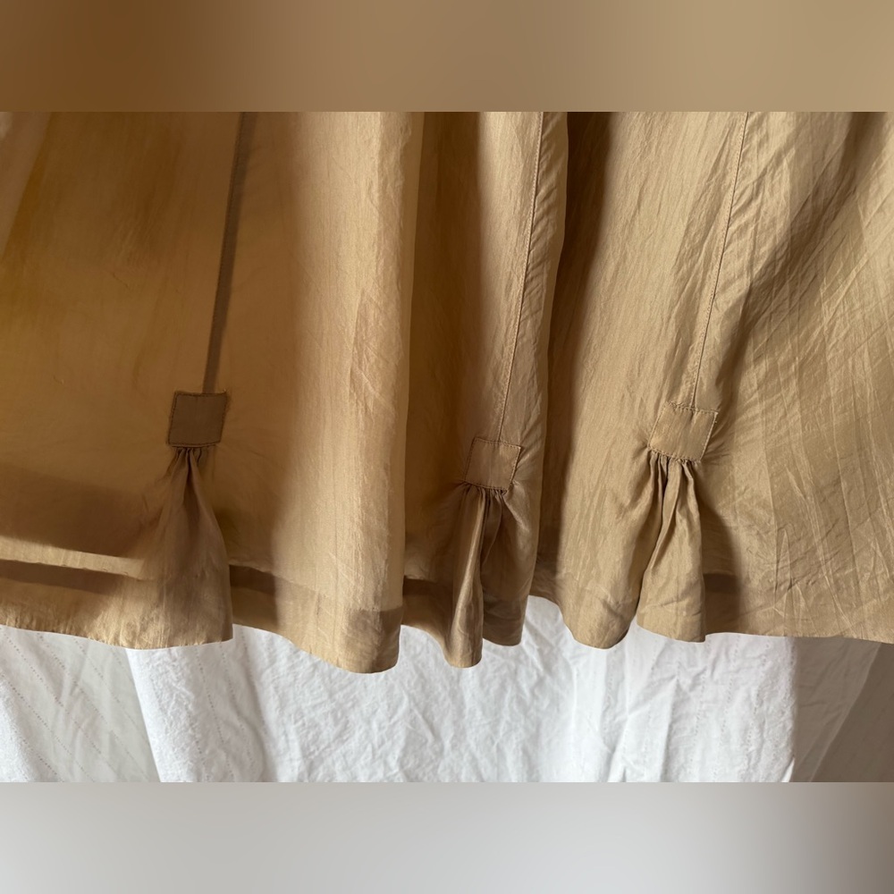 Vintage Silk Chaus Tan A-Line Skirt with Drawstring and Pleats - Picture 7 of 11